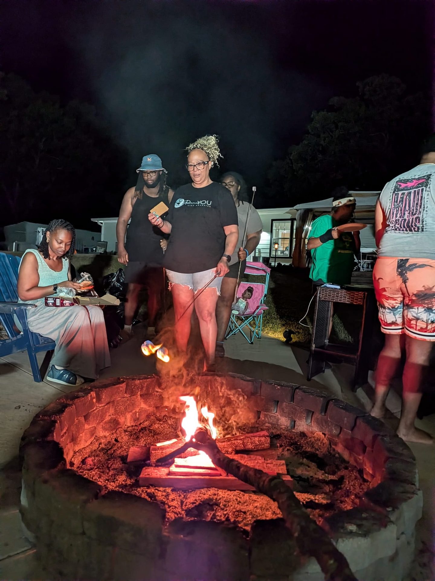 Fire pit gathering area for private events at Hue Haven Farms